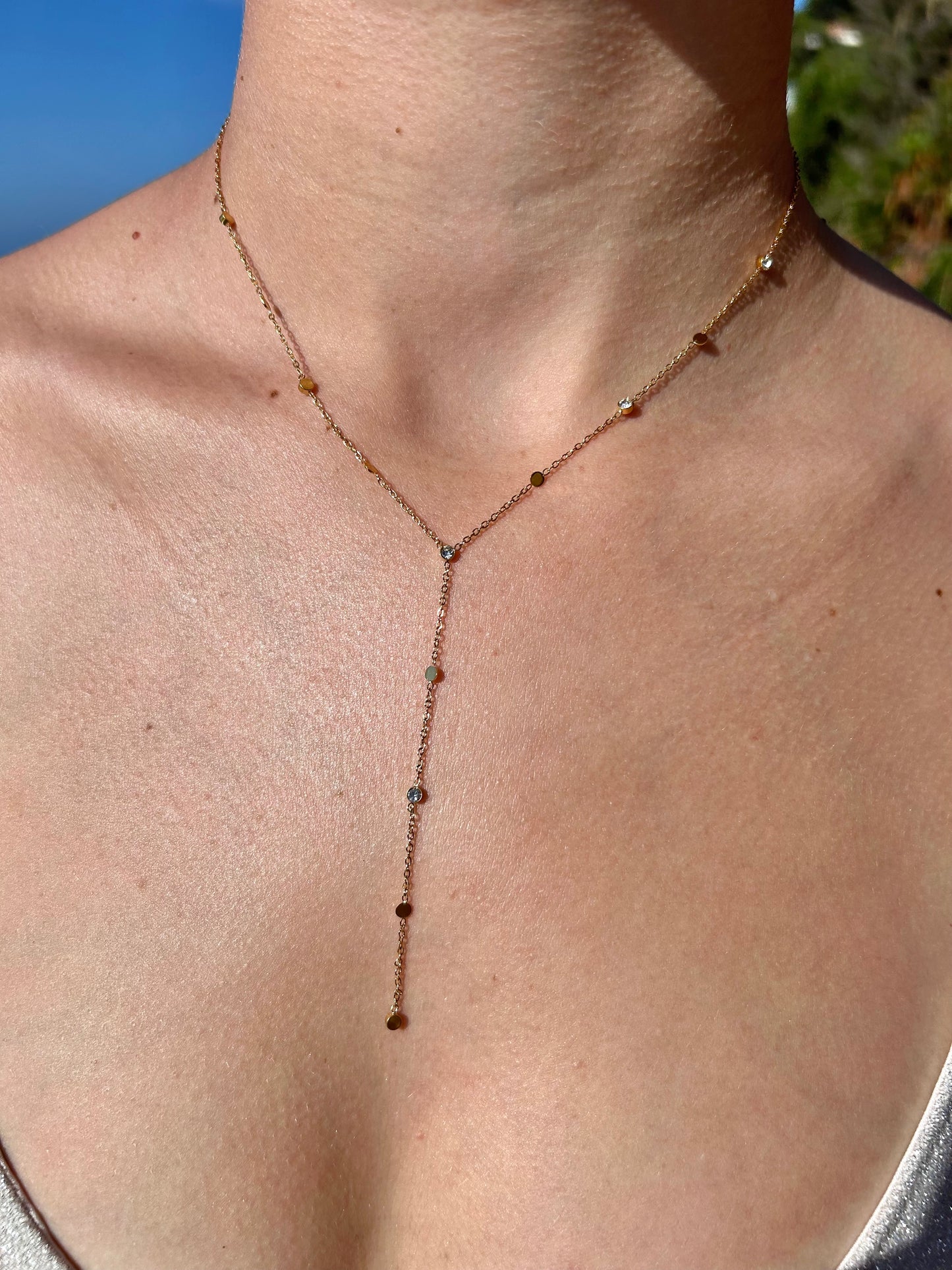 Collier y minimaliste avec strass