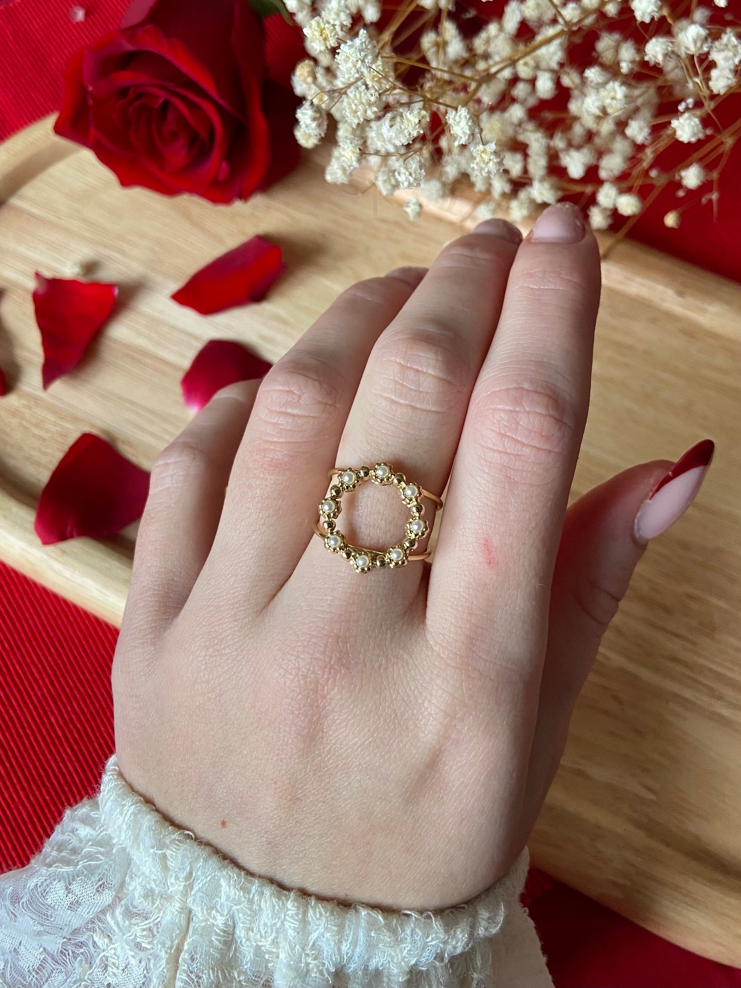 Bague ronde perlée