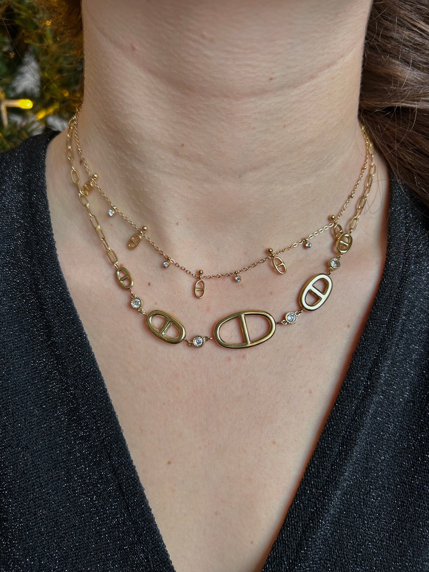 Collier triple mailles marines