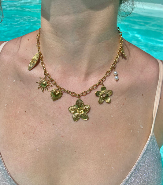Collier breloque fleuri
