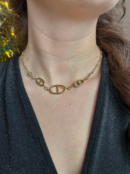 Collier triple mailles marines