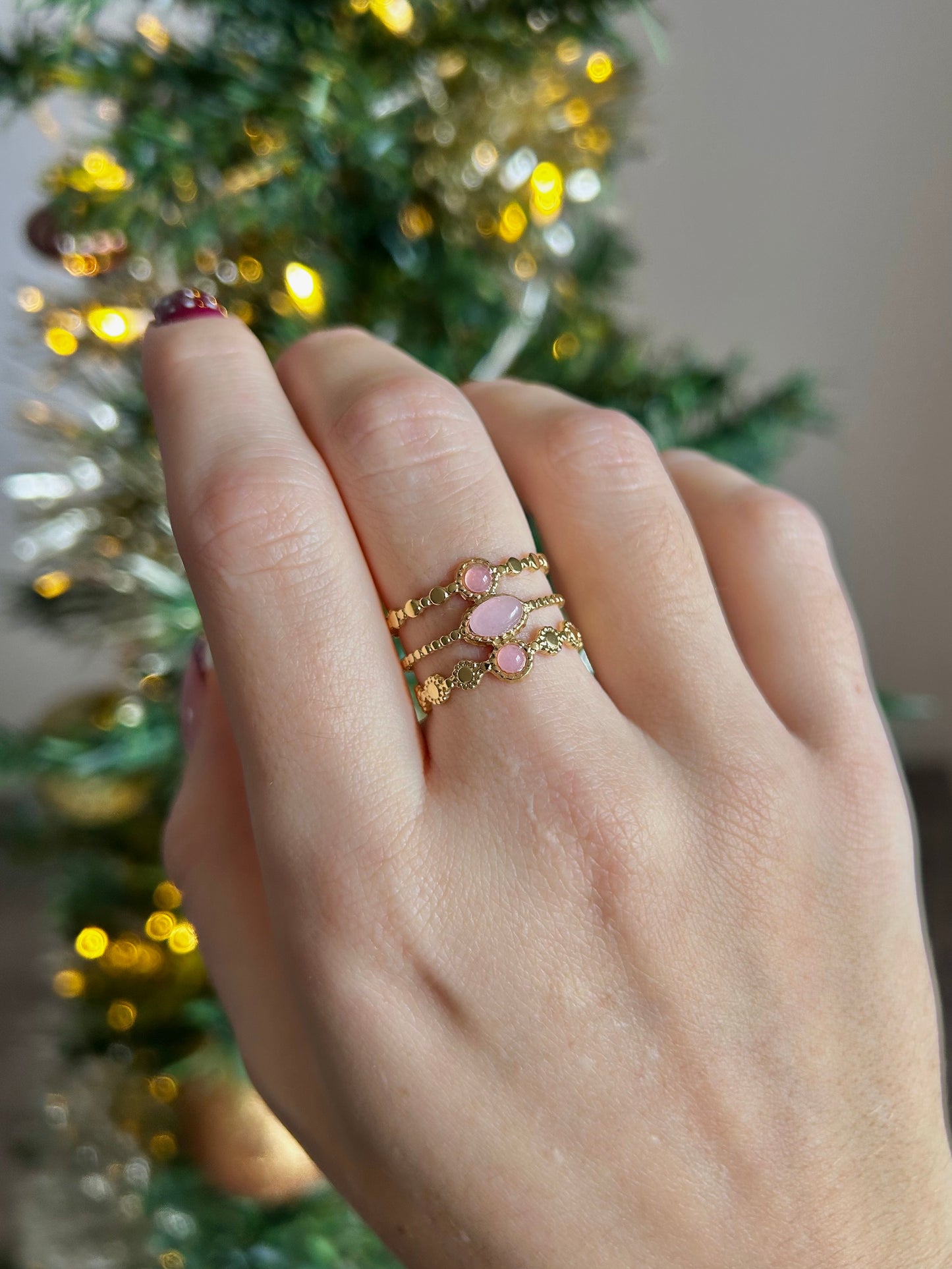 Bague 3 rangs pierres naturelles