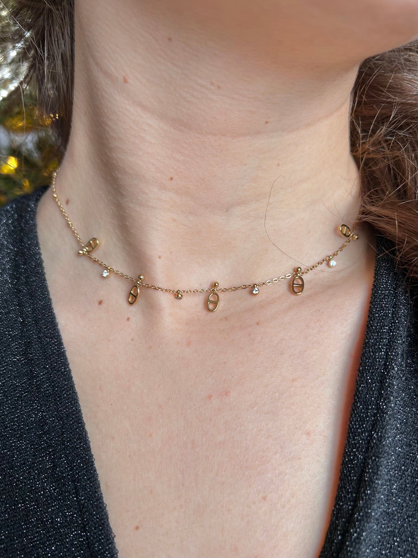 Collier ras de cou maille marine