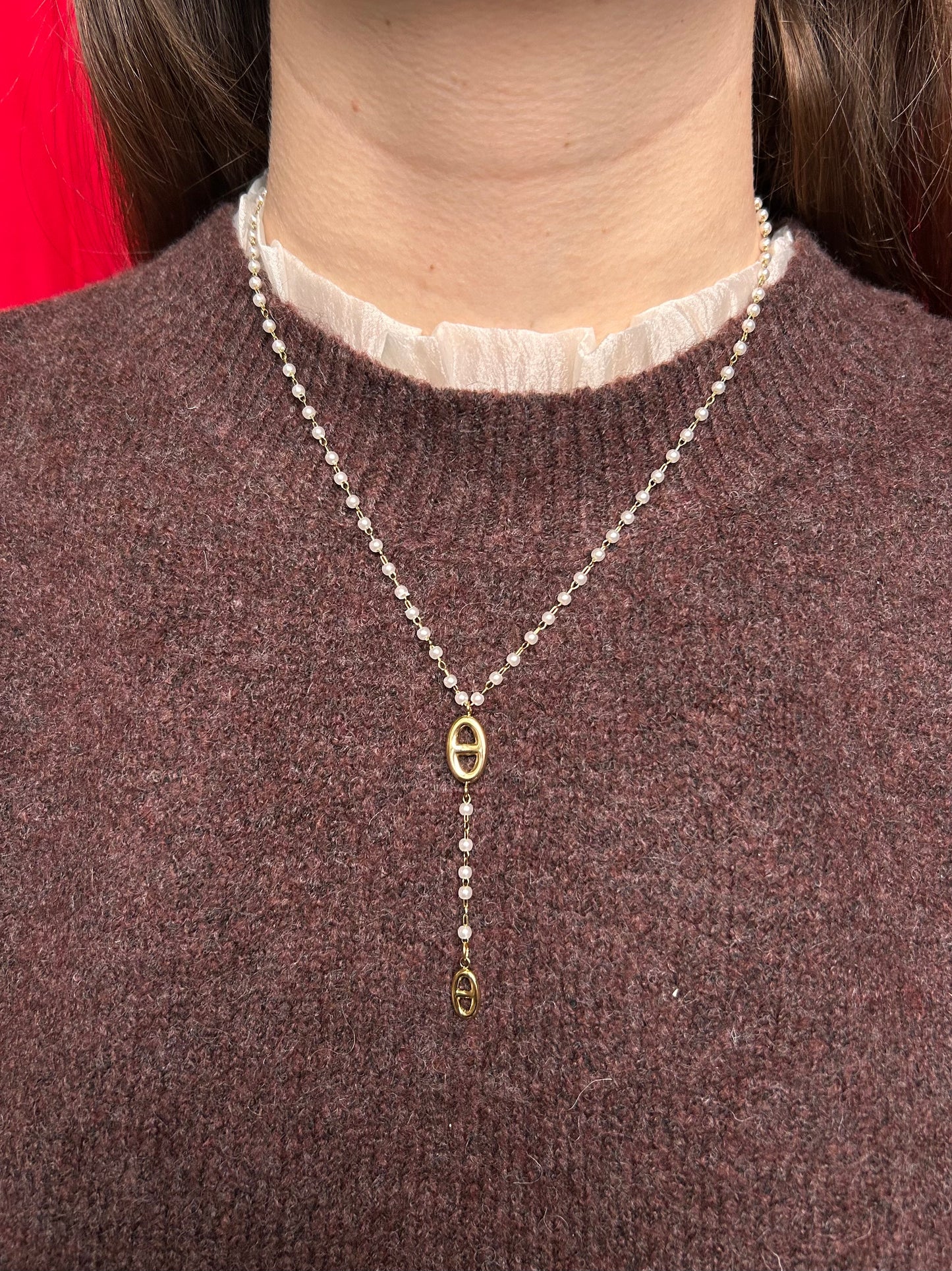 Collier perlée avec maille marine