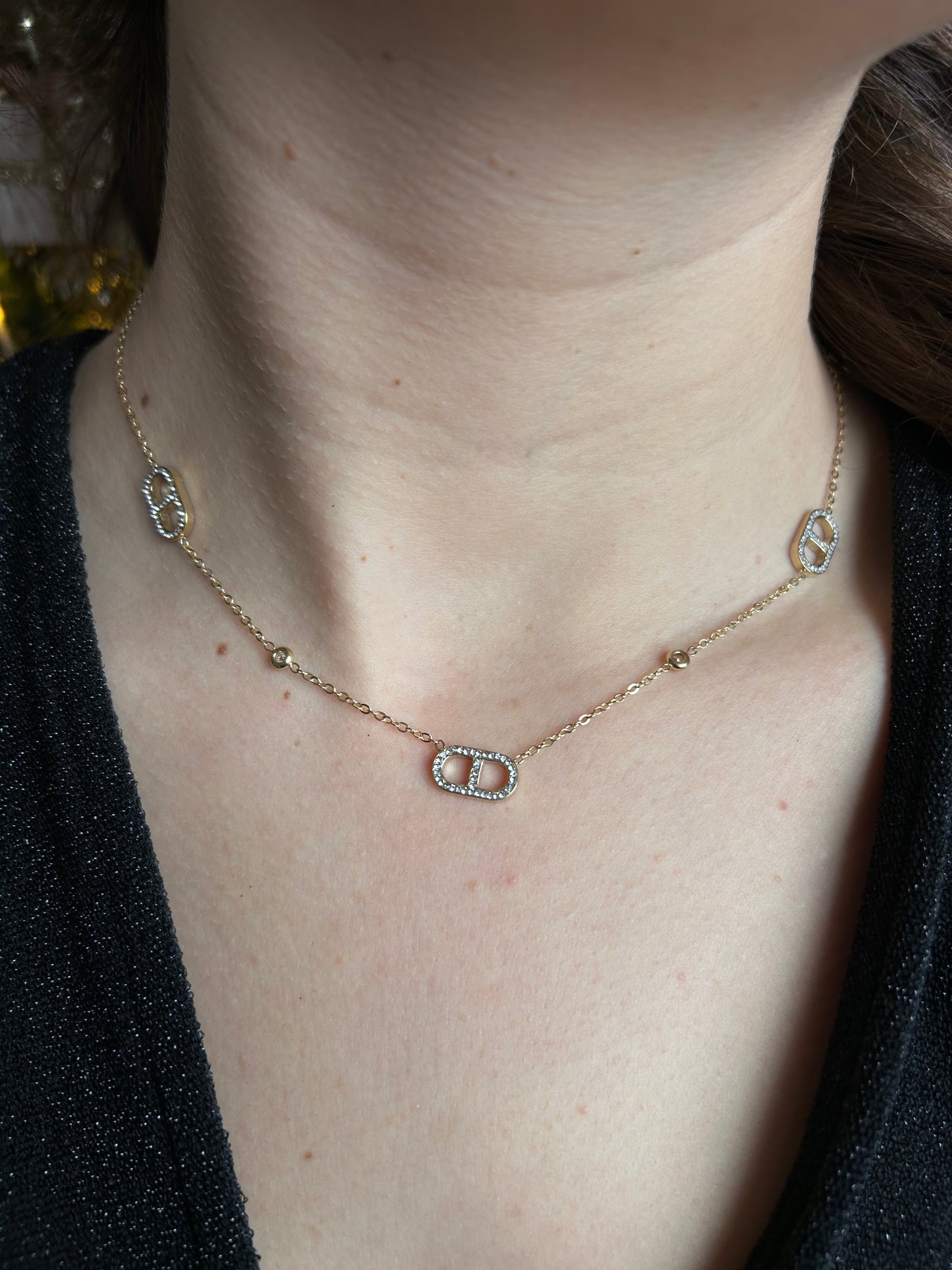 Collier maille marine & strass