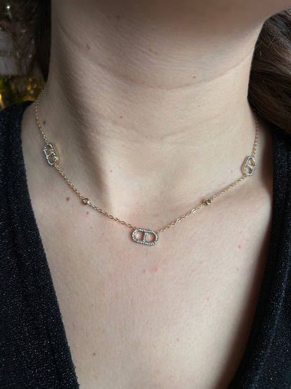 Collier maille marine & strass