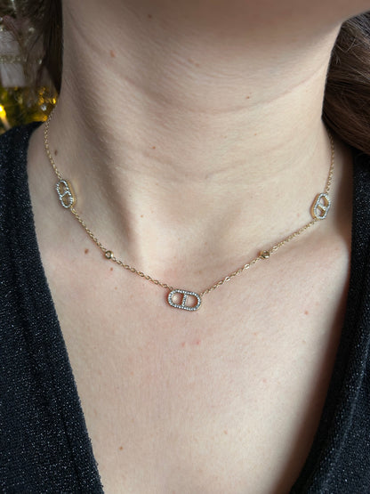 Collier maille marine & strass