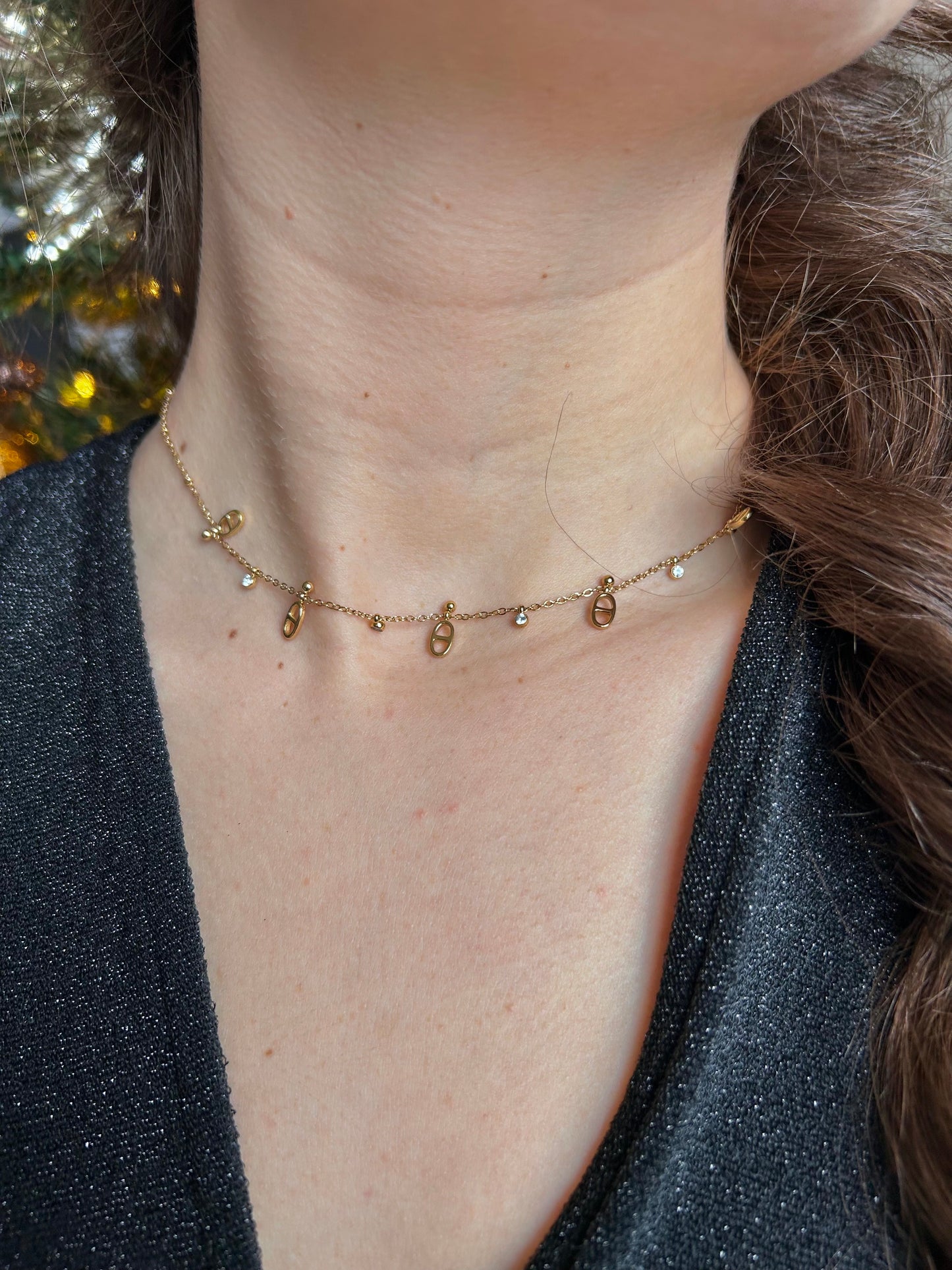 Collier ras de cou maille marine