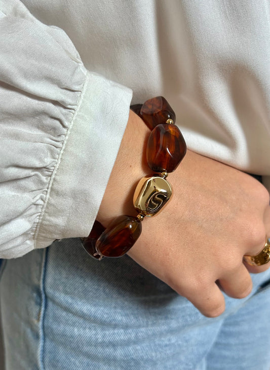 Bracelet perles résine caramel